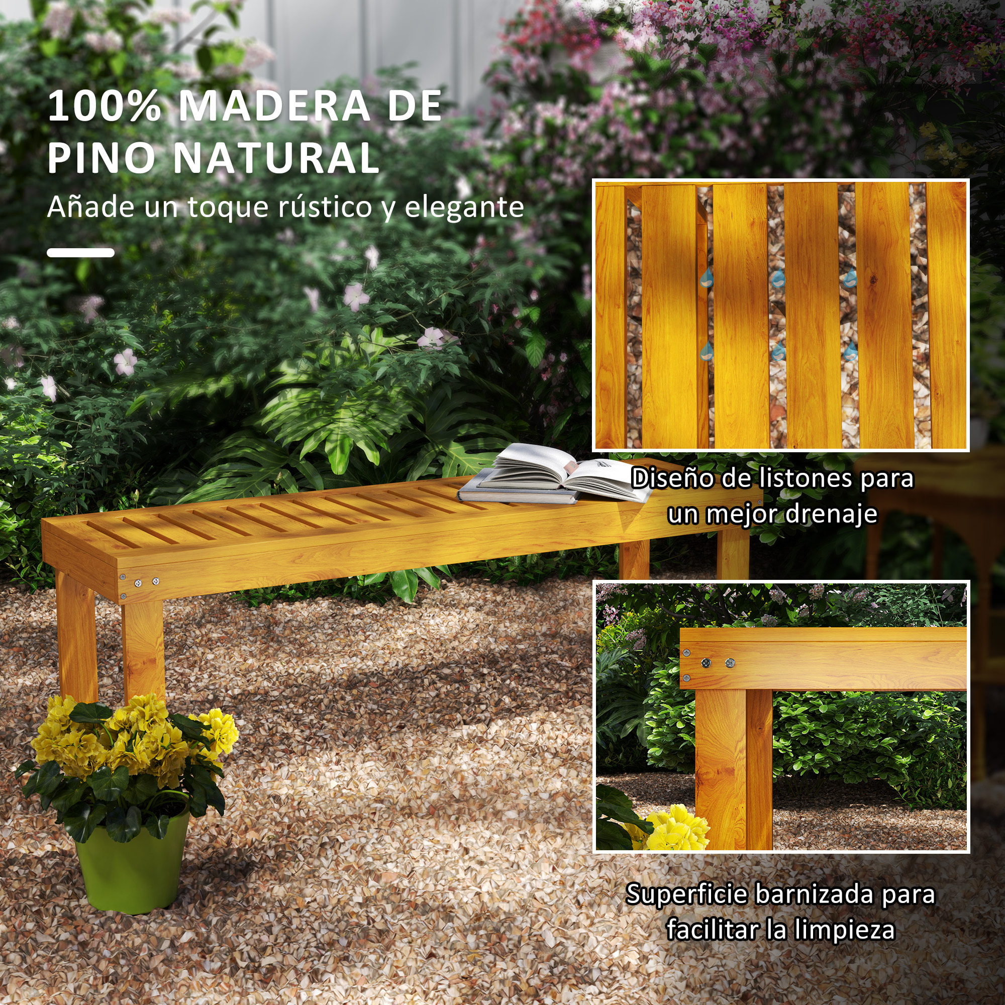 Banco de Jardín de 2 Plazas Banco de Madera Asiento de Lamas Carga 300 kg Banco para Patio Terraza 120x34x43 cm Teca