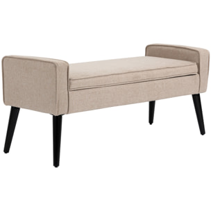 Banquette coffre de rangement 2 en 1 style contemporain pieds effilés bois d'hévéa noir aspect lin beige