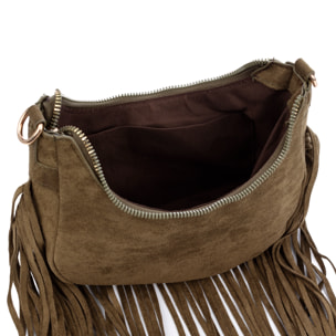 Ateleta borsa a tracolla in vera pelle scamosciata, con frange.