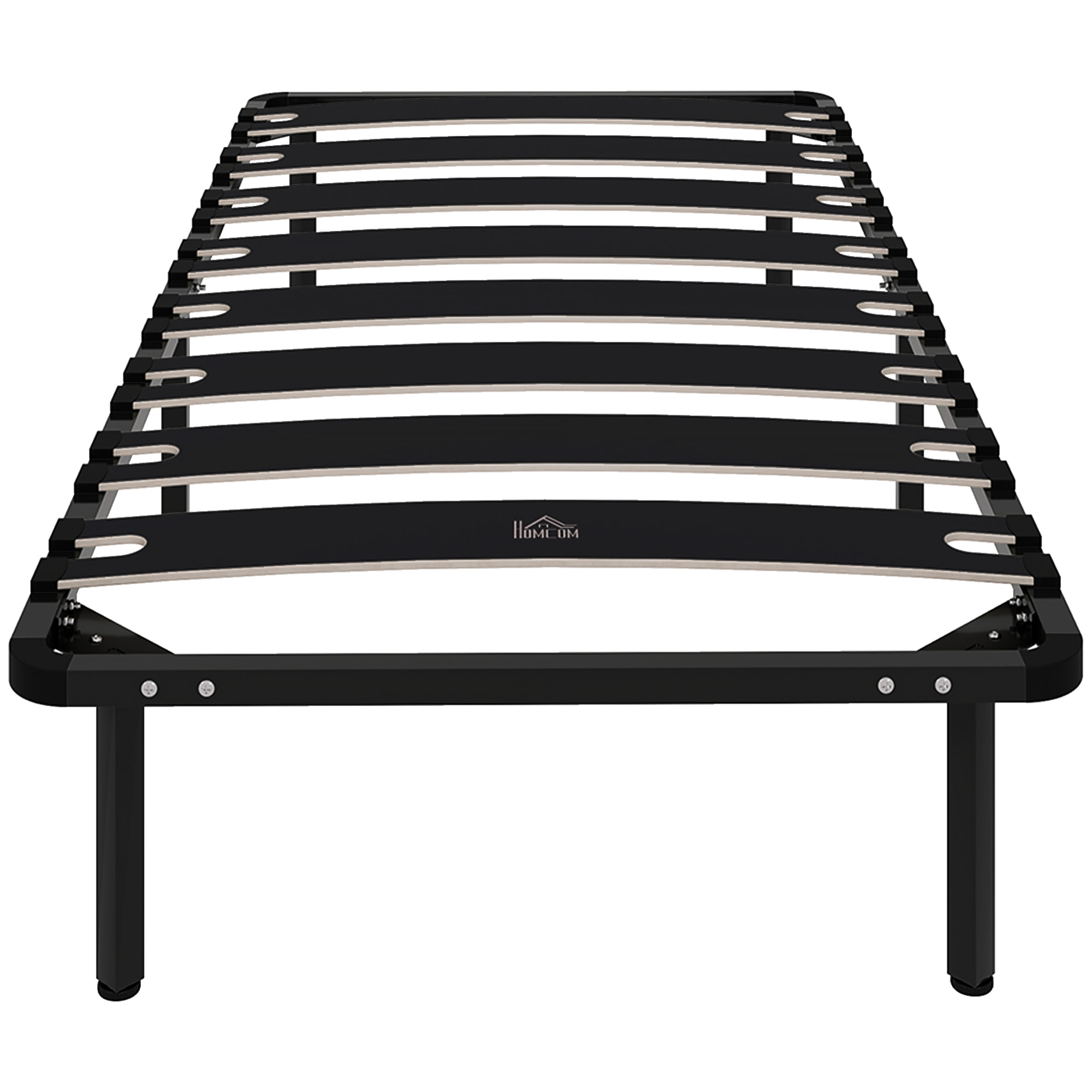 Somier 90x190 cm, Altura 26 cm, Estructura de Cama de Plataforma de Acero con Espacio de Almacenamiento Debajo y Láminas de Álamo, Fácil de Montar, Carga 300 kg, Negro