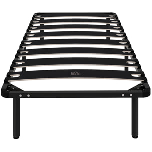 Somier 90x190 cm, Altura 26 cm, Estructura de Cama de Plataforma de Acero con Espacio de Almacenamiento Debajo y Láminas de Álamo, Fácil de Montar, Carga 300 kg, Negro