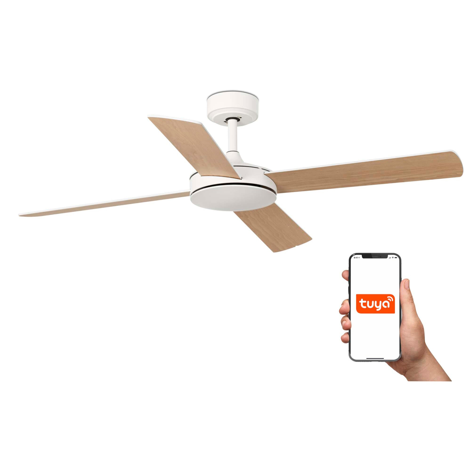 MALLORCA L Ventilatore a soffitto bianco/acero per lengo TUYA