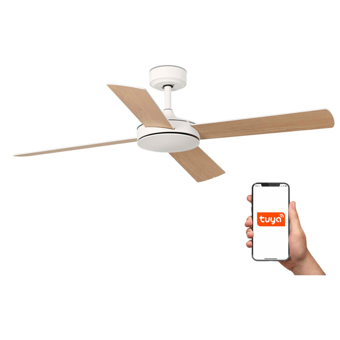 MALLORCA L Ventilatore a soffitto bianco/acero per lengo TUYA