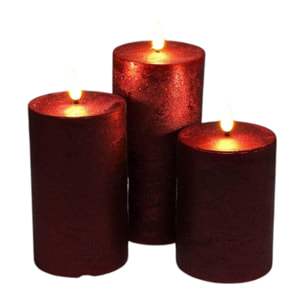 set de 3 velas led en color rojo de superficie rústica