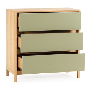 Cómoda de noche Nassau 3 cajones efecto Roble/Verde