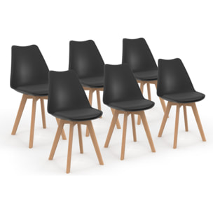 Chaises Nordia noire pieds bois - lot de 6