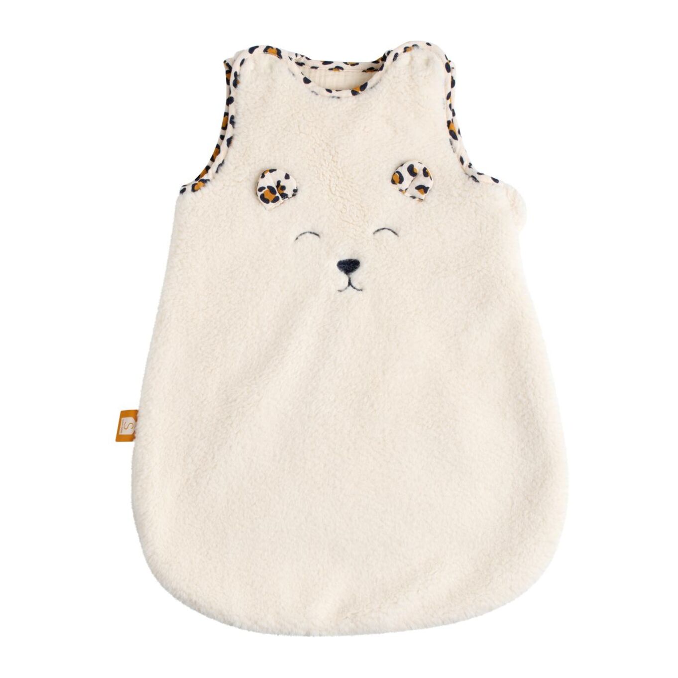 Gigoteuse bébé naissance hiver en sherpa et détails léopard