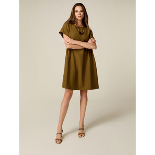 Oltre - Vestito flare misto lino con collana - Kaki