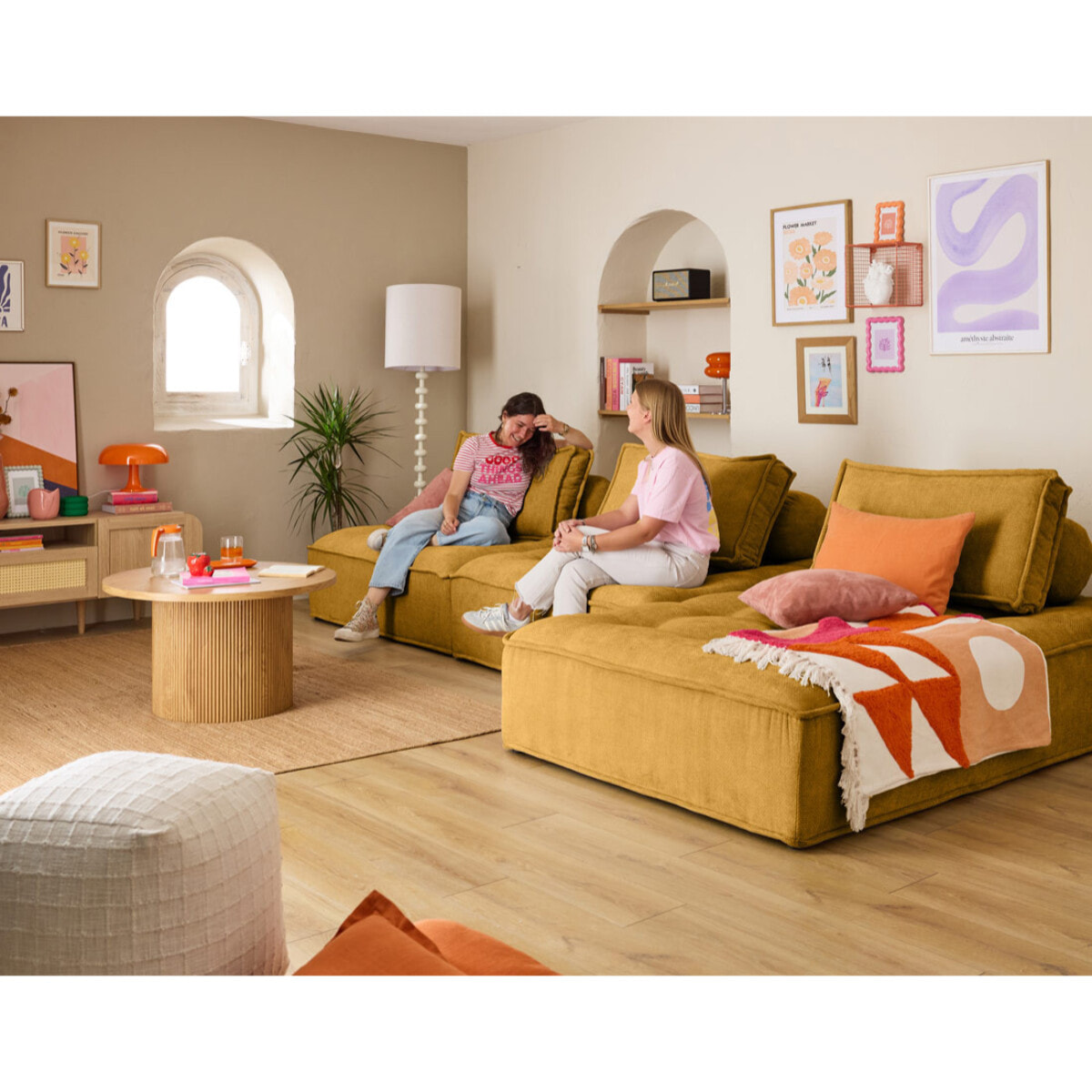 Marisol - canapé d'angle modulable 4 places - velours texturé - Jaune