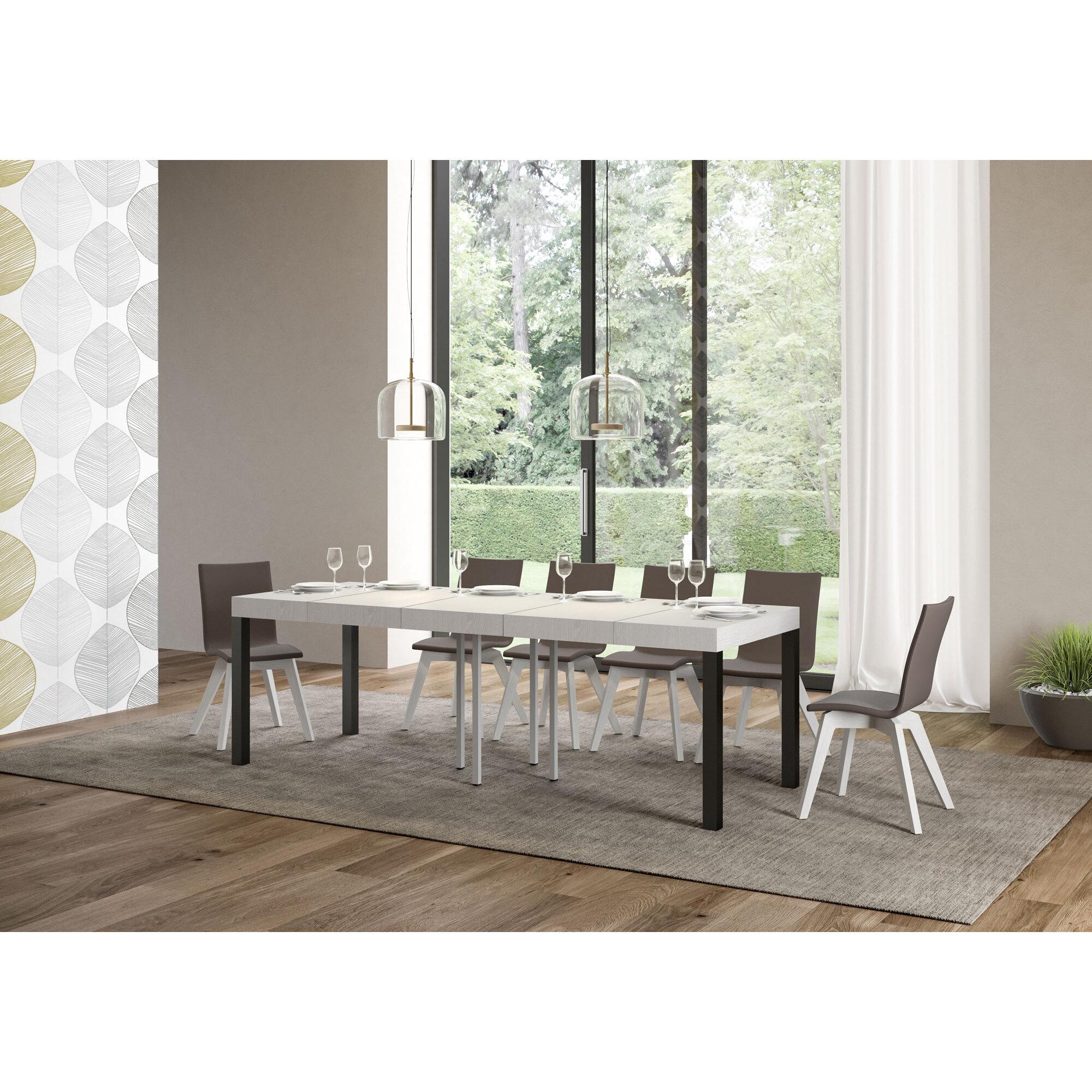 Mesa extensible 90x90/246 cm Everyday Premium Fresno Blanco estructura Antracita