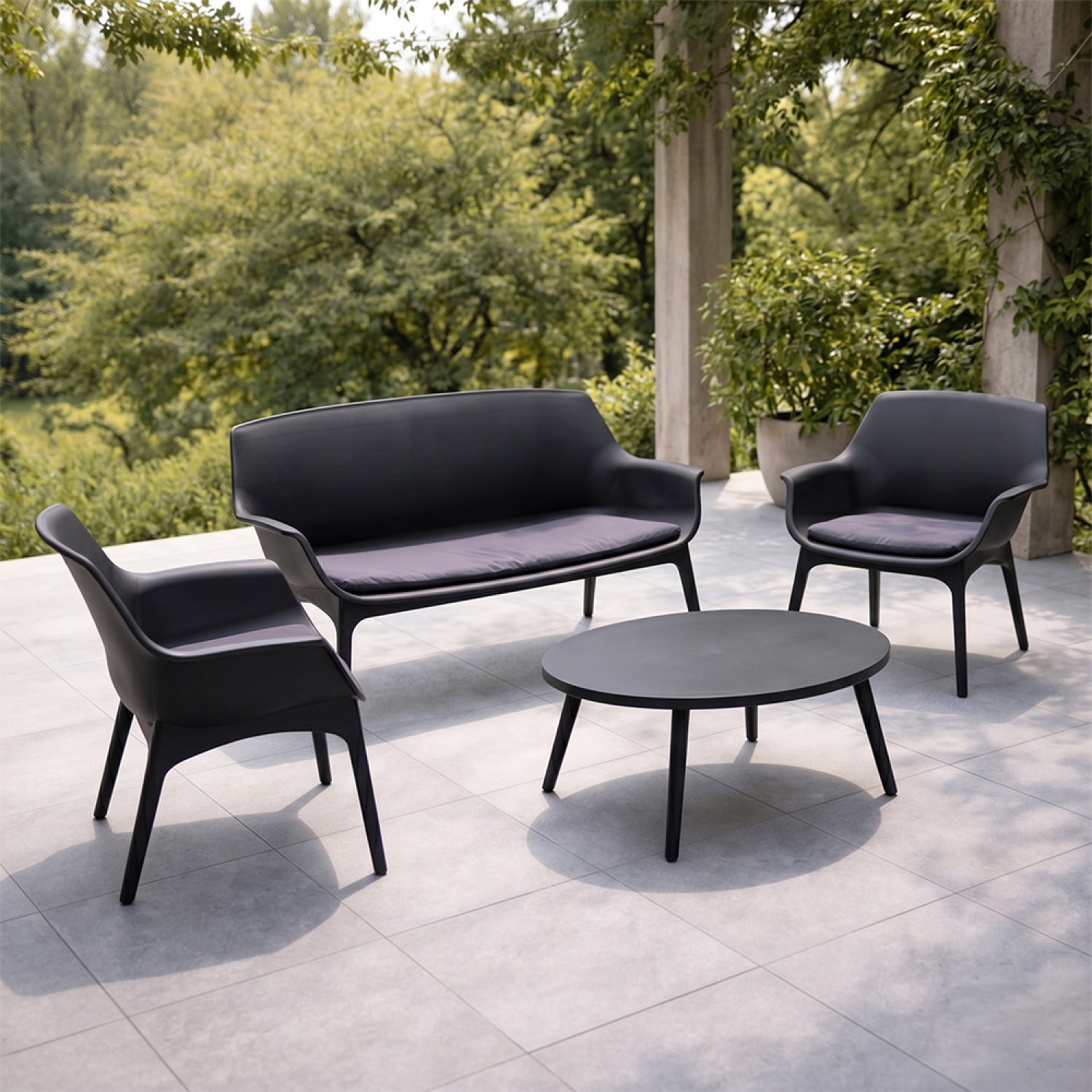 Salon de jardin 4 places gris anthracite avec table basse BUCA