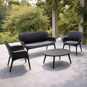 Salon de jardin 4 places gris anthracite avec table basse BUCA