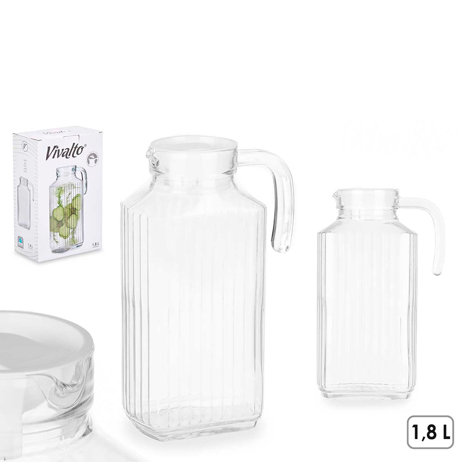 Caraffa in vetro con manico, ideale per il frigorifero con capacità di 1,8L.