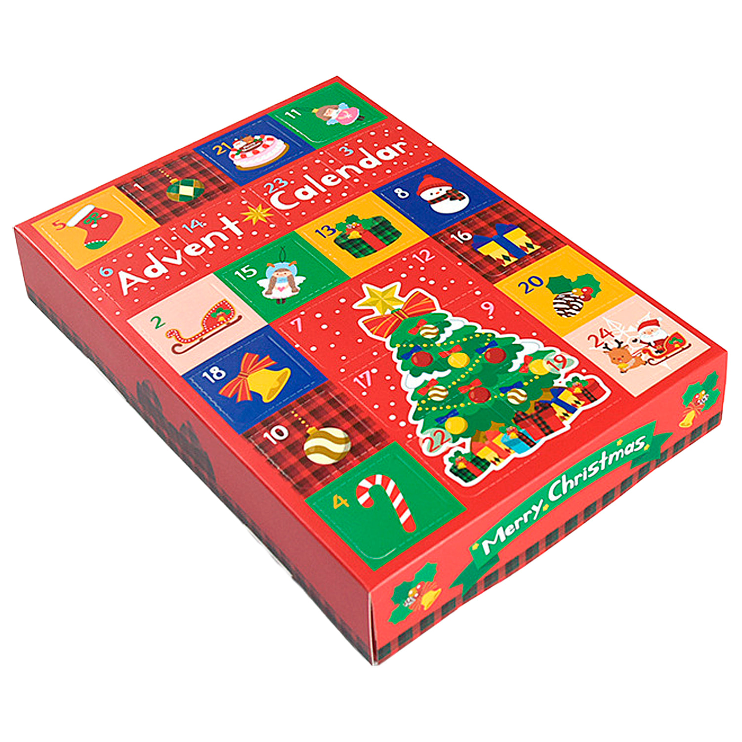 Caja para montar y rellenar. Calendario de adviento, con 24 huecos en total. (No incluyen regalos).