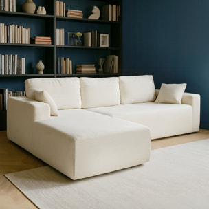 PRESTON Canapé d'angle 3 places en velours côtelé beige