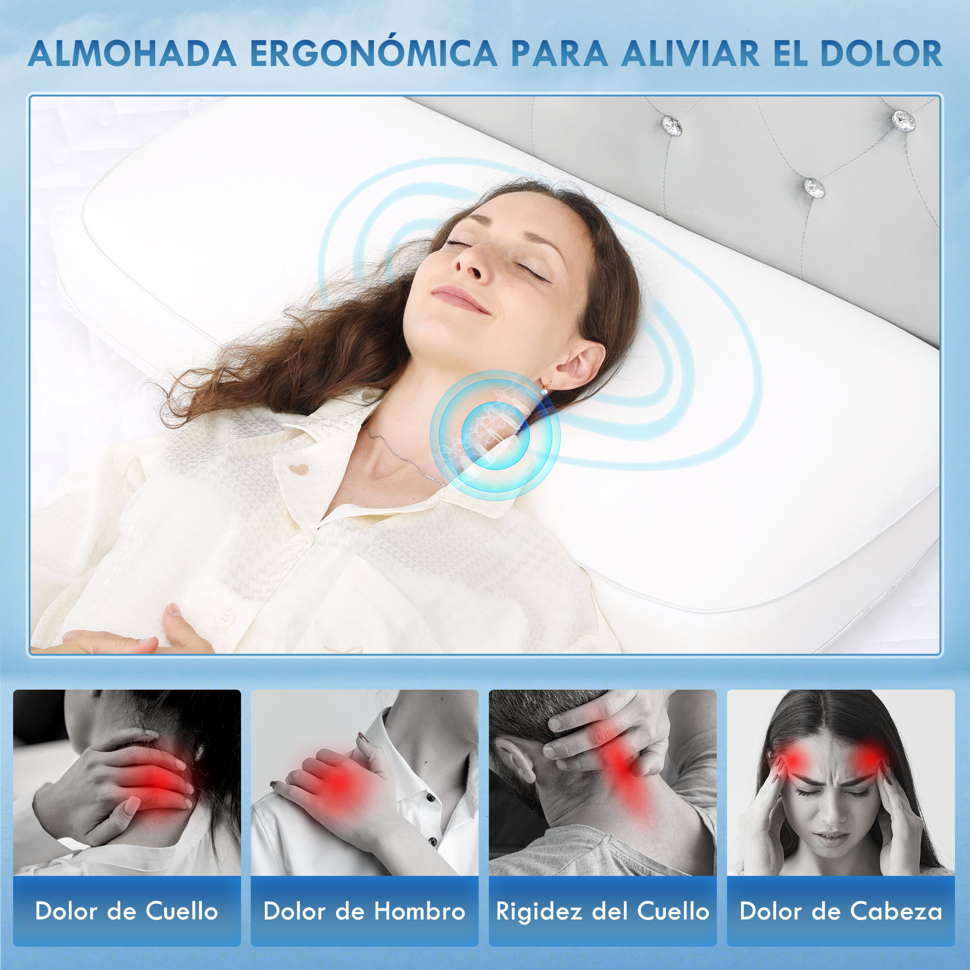 Almohada Viscoelástica 91x40 cm de Espuma Viscoelástica, Almohada Refrescante con Diseño Ergonómico, Funda Extraíble y Lavable, para Soporte de Cuello, Dormir de Lado y Boca Arriba