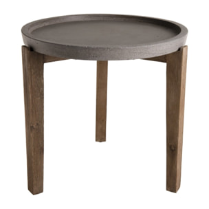HECTOR - Table d'appoint de jardin ronde béton 50x50 cm pieds en bois acacia