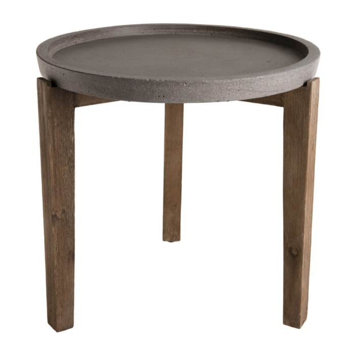HECTOR - Table d'appoint de jardin ronde béton 50x50 cm pieds en bois acacia