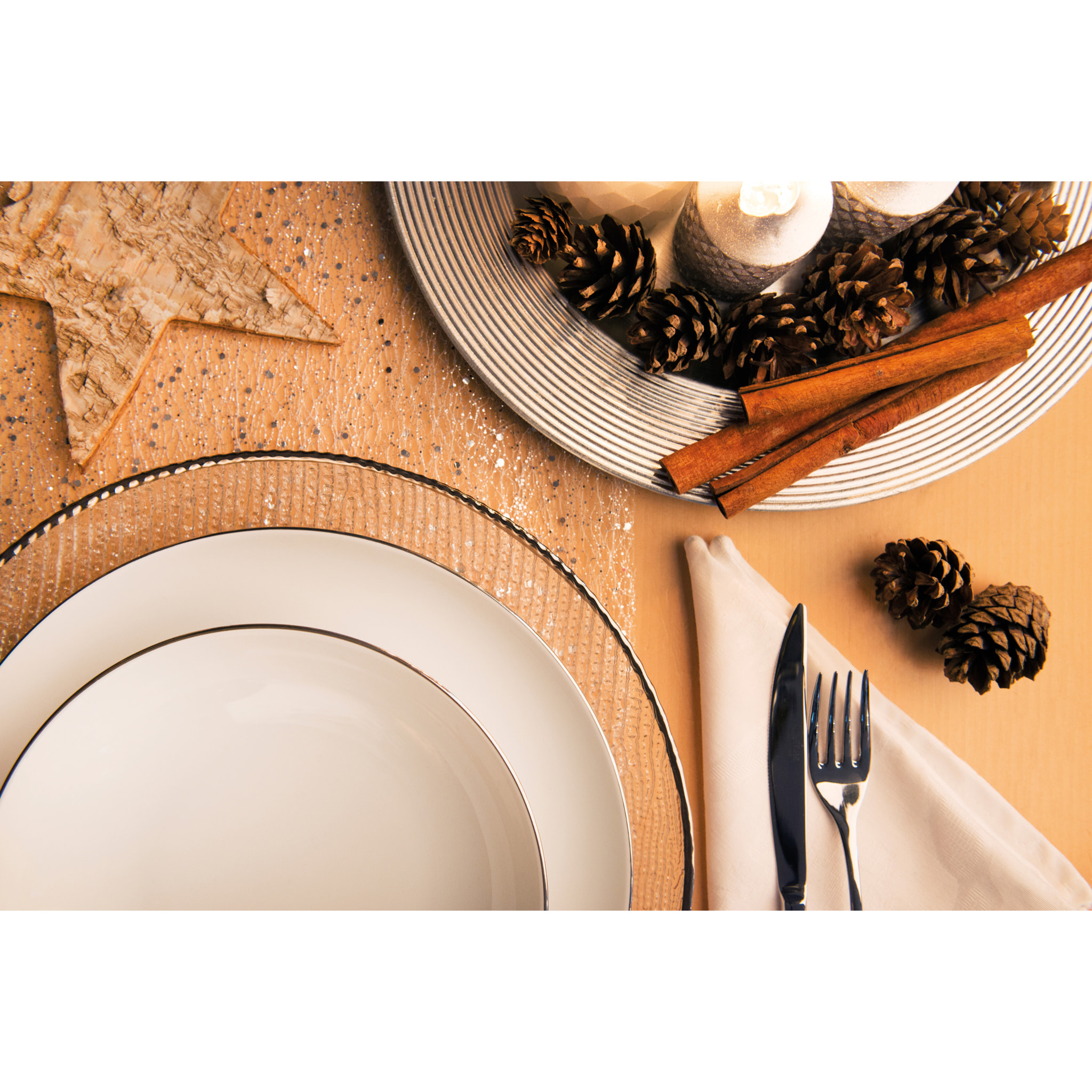 Service de table 18 pièces Excelsa – Platinum, Porcelaine Blanc