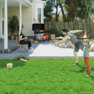 Juego de Bolos Finlandeses, 12 Bolos de Madera de Pino con 1 Palo de Lanzamiento y Caja de Transporte, Juego al Aire Libre para Adultos, Jardín, Picnic, Playa y Fiestas, Natural