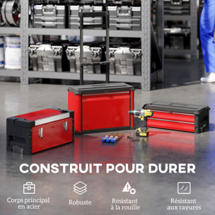 Servante d'atelier - servante outillage 3en1 - 2 boîtes à outils compactes + coffre - acier PP rouge noir