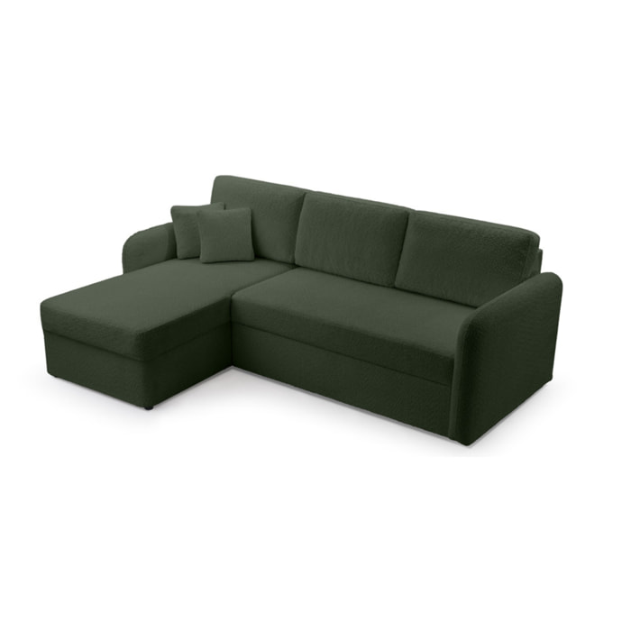 Pocatello - canapé d'angle réversible 4 places - convertible avec coffre - en tissu bouclette - Vert