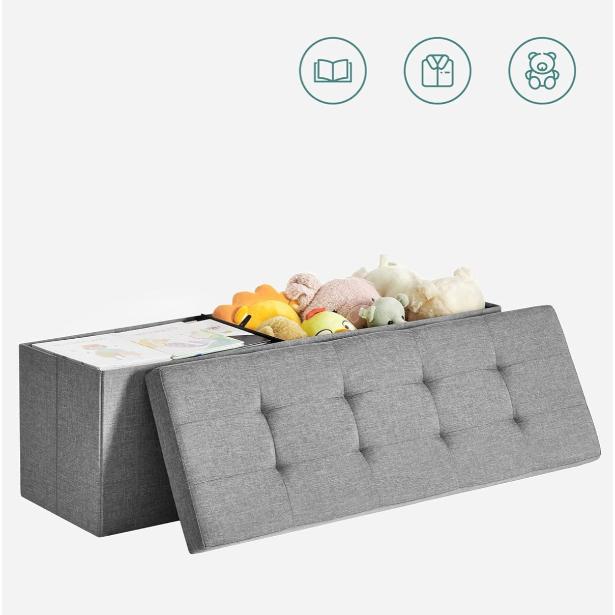 Panca contenitore pieghevole grigio chiaro effetto lino