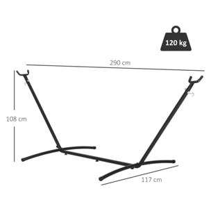 Soporte Ajustable para Hamaca Universal Estructura de Hierro Carga Hasta 120 kg Pie para Hamaca 286x117x110 cm Negro