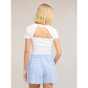 Motivi - T-shirt in jersey a coste con cut-out - Bianco