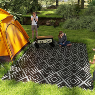 Alfombra de Exterior 182x274 cm Alfombra Reversible con Patrón Geométrico de Rombos Impermeable Bolsa de Transporte para Terraza Balcón Patio Camping Playa Negro