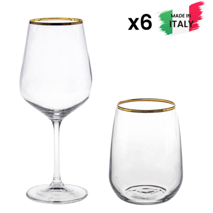 Set 12 pezzi Artemisia con bicchieri da acqua e calici da vino con filo