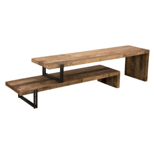 SIXTINE - Meuble TV marron 2 niveaux bois Teck recyclé et métal noir