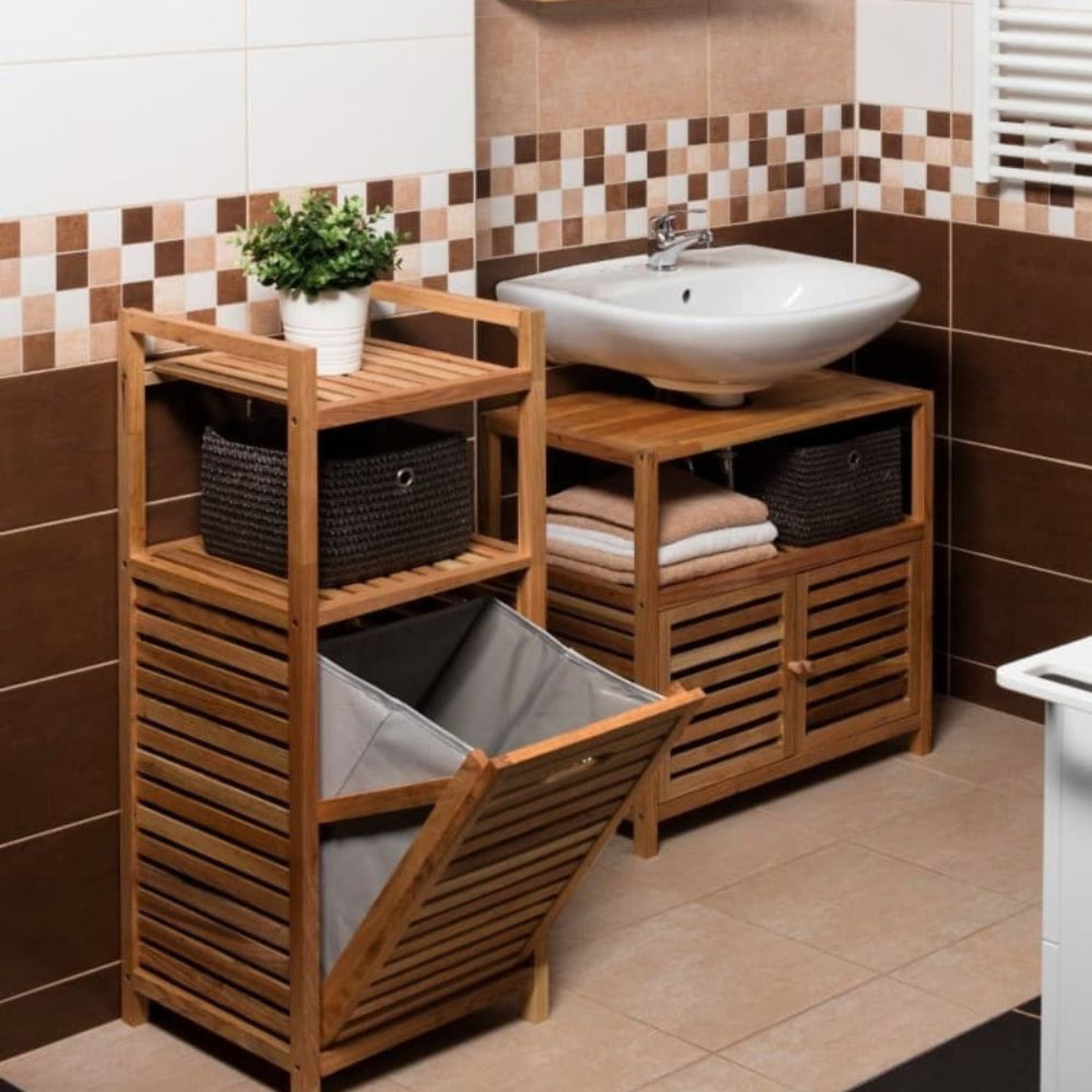 Panier à linge Naturel Home 35,5x95x39,5 cm, bois  (HOMEKOS2)
