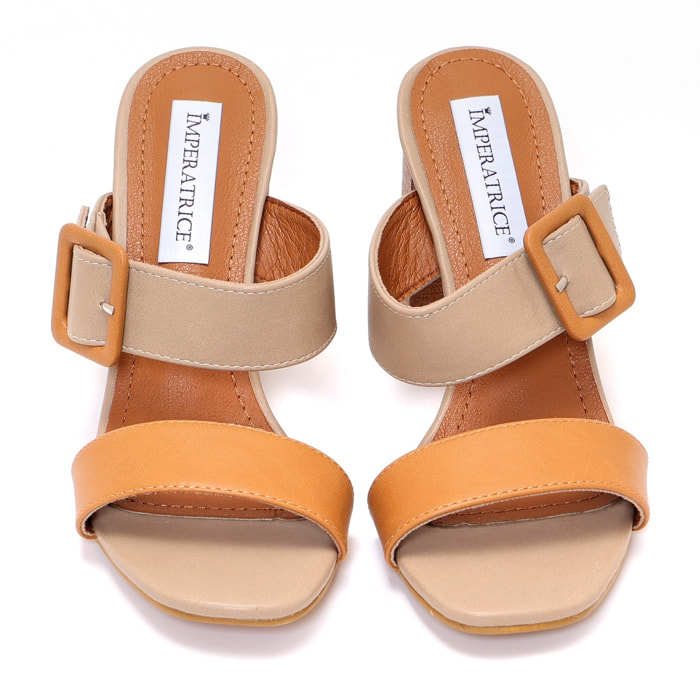 Sandali in simil pelle con tacco alto in sughero e fascia con fibbia