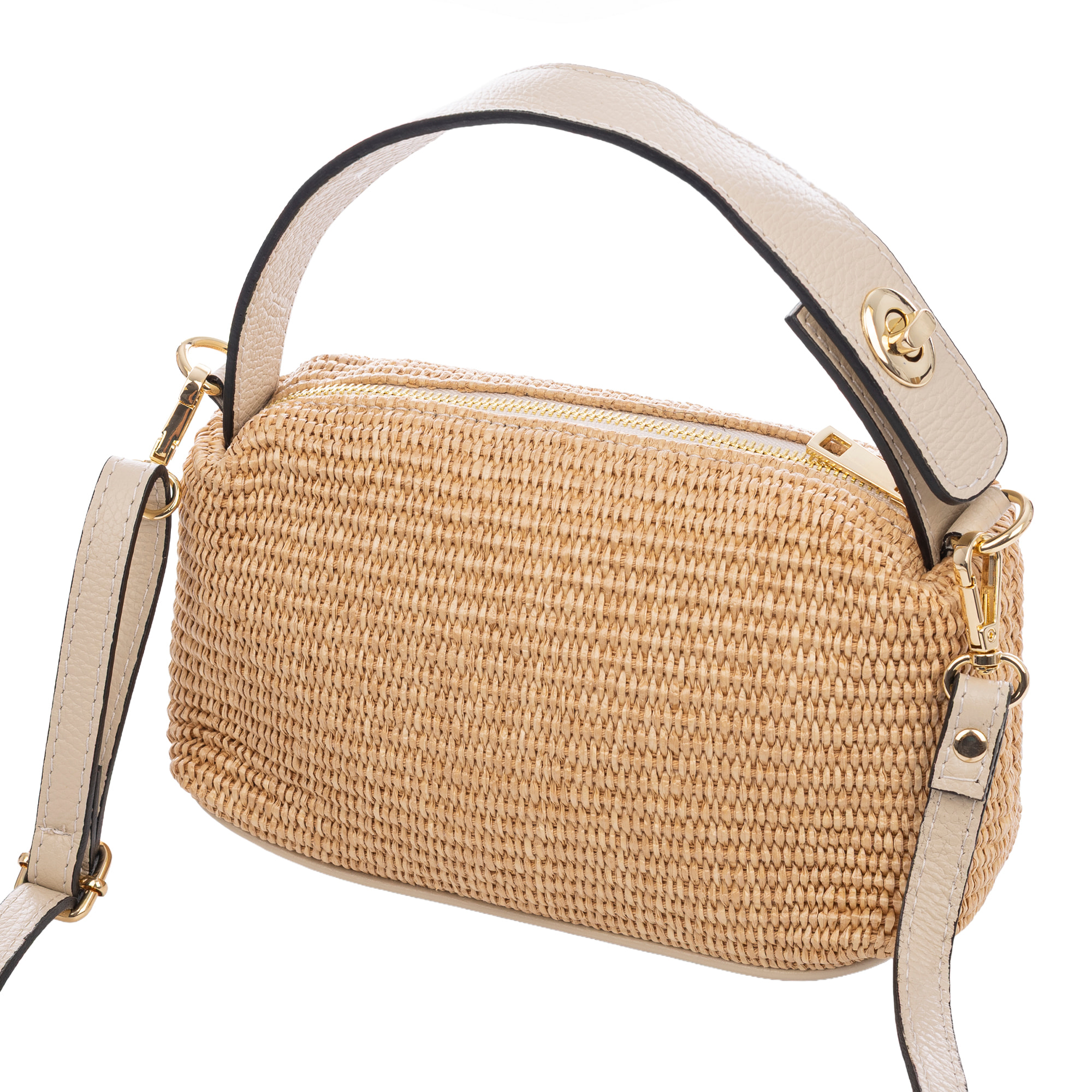 Baselice Bolso de mano Mujer. Fabricado en paja y piel auténtica Dollaro.