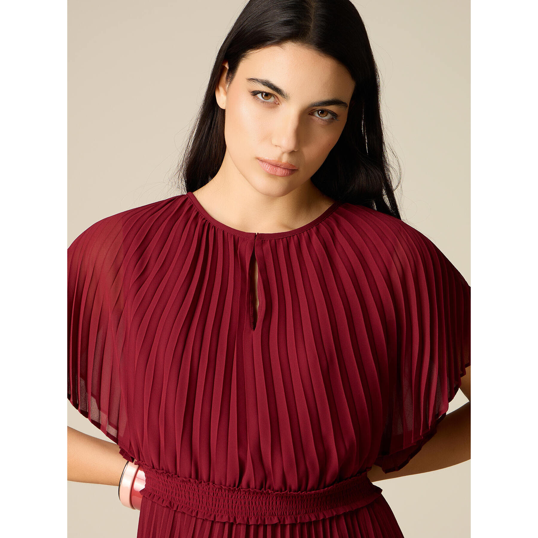 Oltre - Vestito midi in georgette plissé - Bordeaux