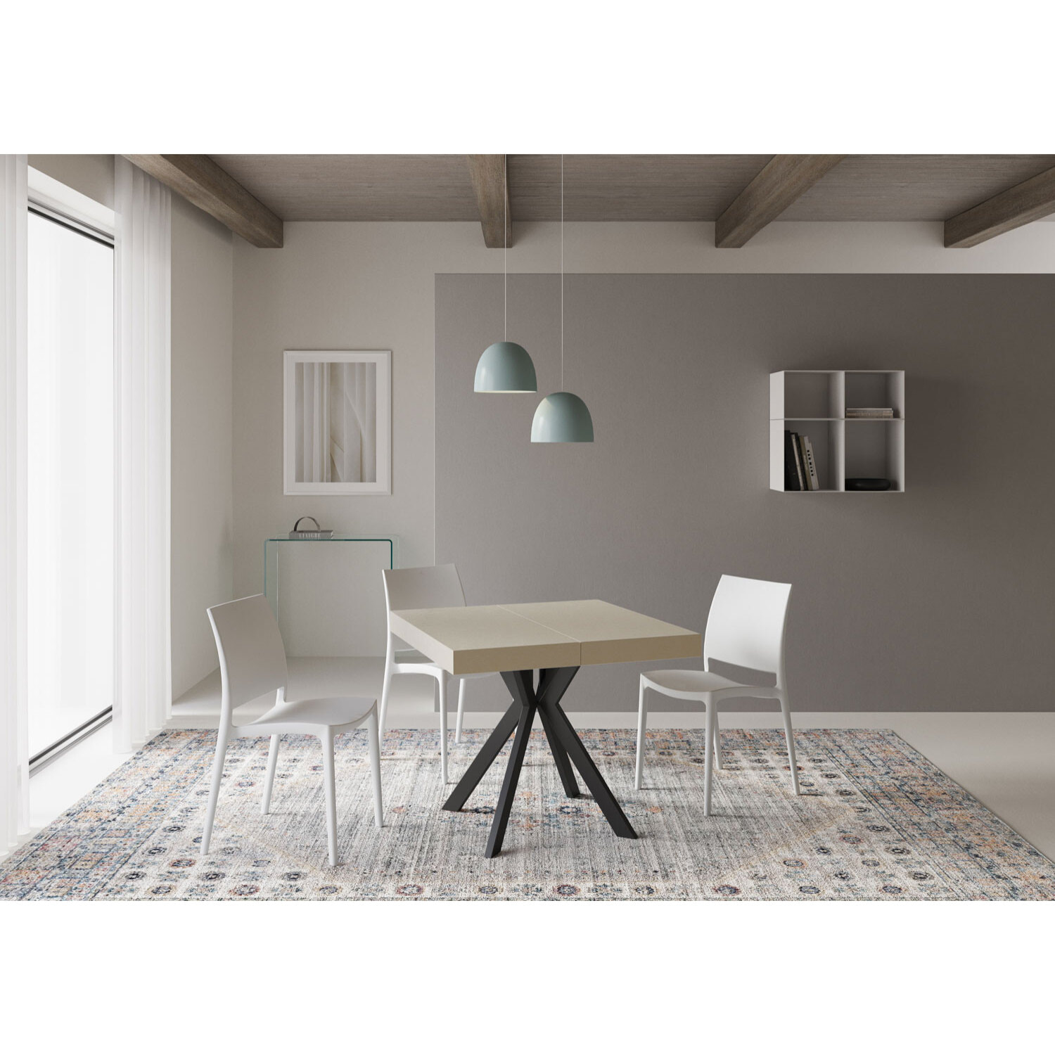 Mesa extensible 90x90/194 cm Dolcezza cachemira patas antracita