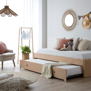Lit gigogne Kumla -bois massif, panneau de mdf et placage naturel-couleur naturel 213 x 41 x 100 cm