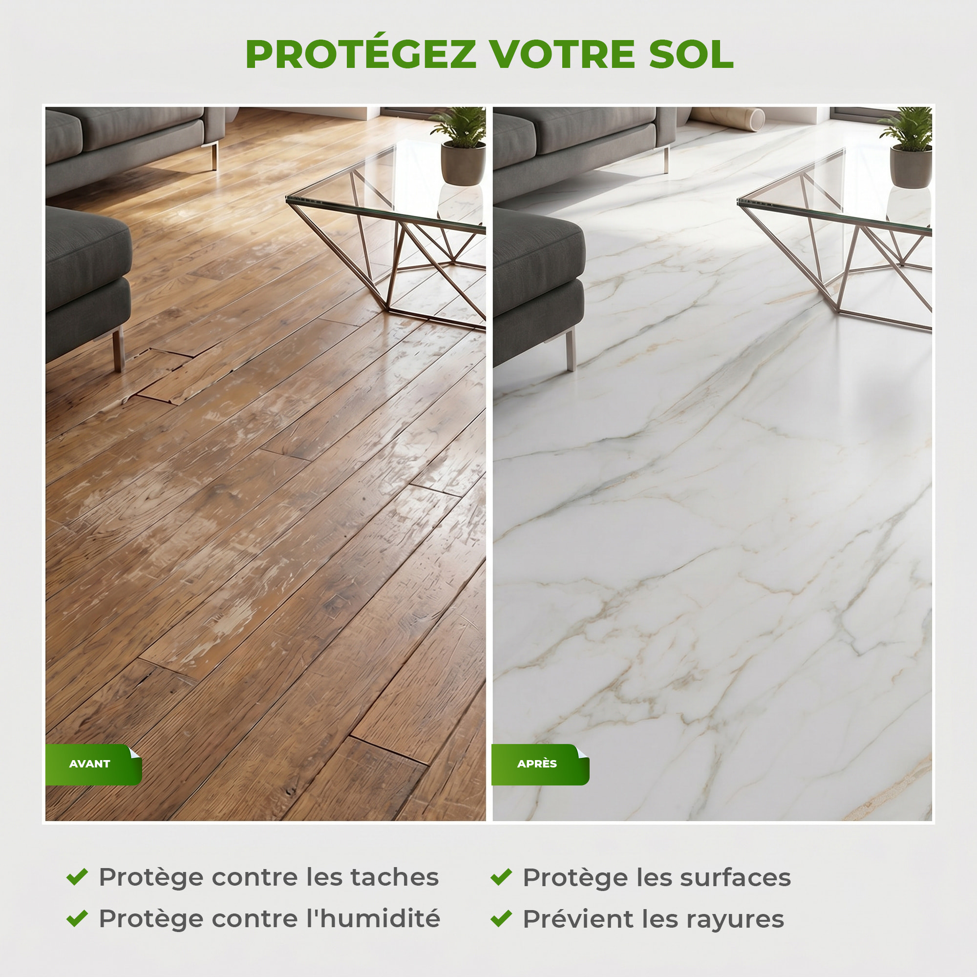 Sticker Sol avec laminat de Protection en Plastique Anti-dérapant | Stickers adhésif Sol - SOL MARBRE BLANC - 1 sticker
