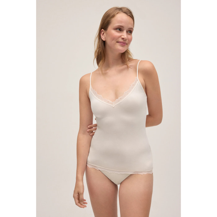 Canottiera con spalline in bambù color avorio