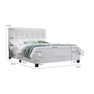 Ensemble lit matelas et sommier 160x200 cm en simili blanc - BIANCA
