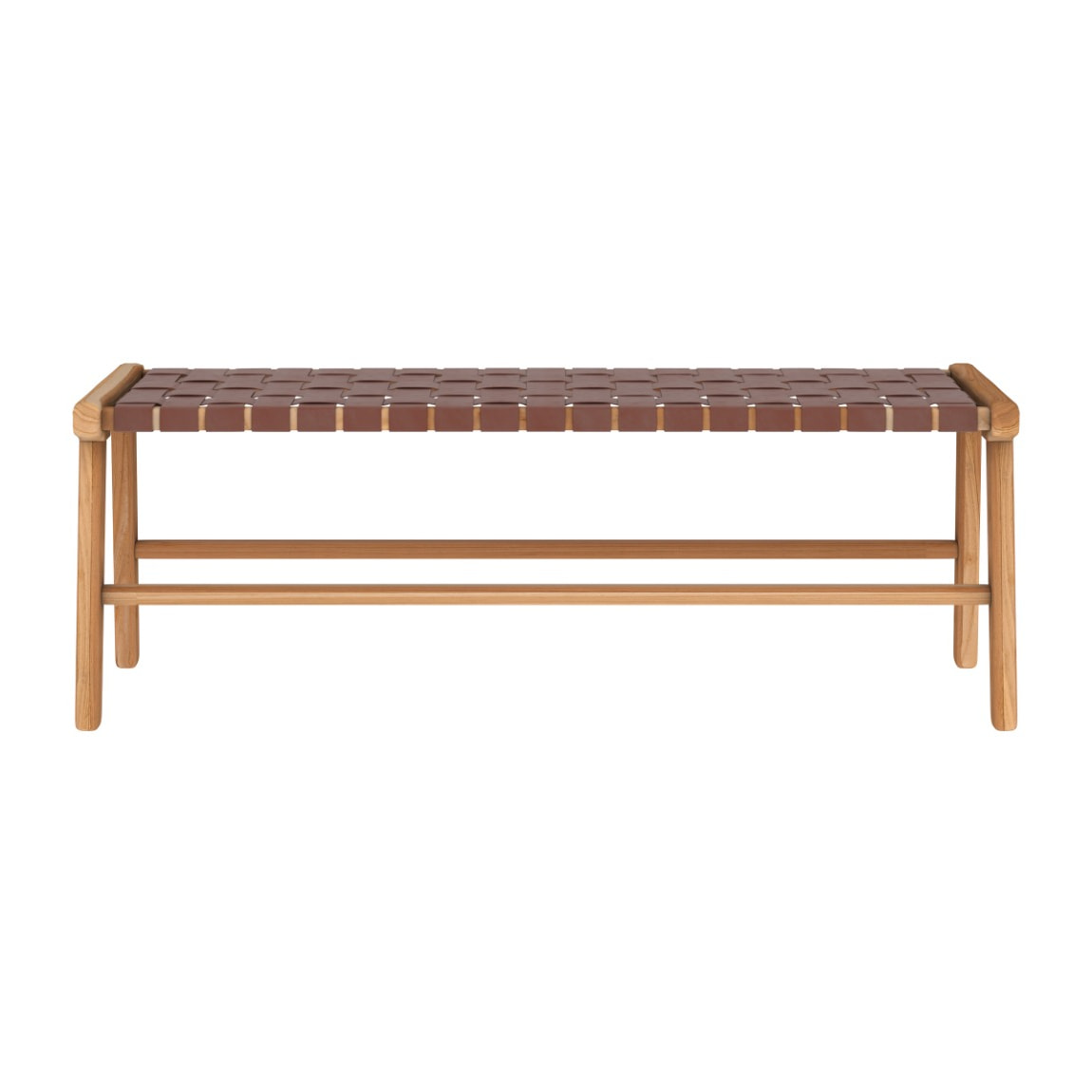 Banc 120 cm en cuir tressé marron et bois de teck - Kuna