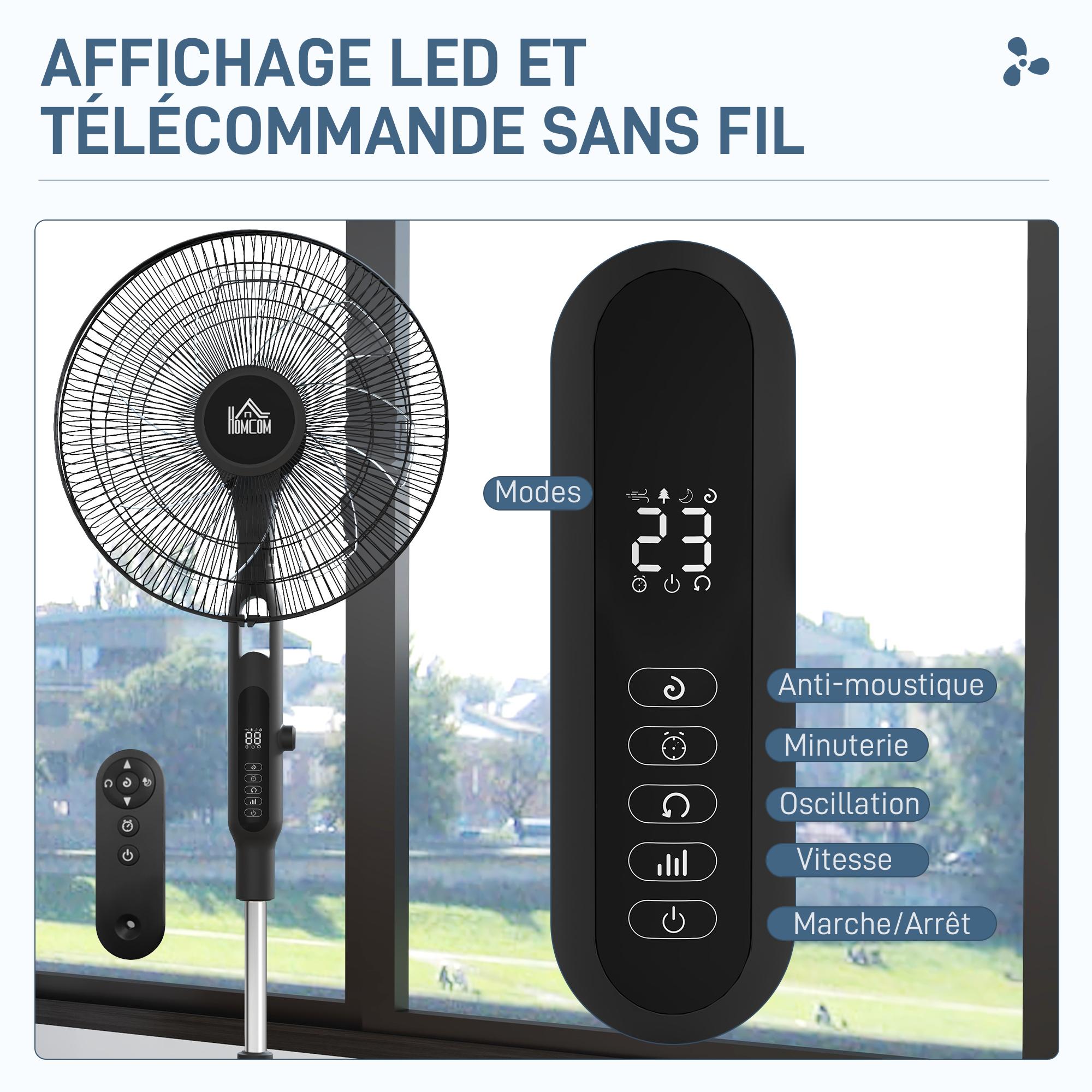 Ventilateur oscillant réglable sur pied 40W 3 modes 28 vitesses timer fonction anti-moustique télécommande noir