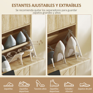 Zapatero Estrecho con 2 Puertas Zapatero Entrada Recibidor con Cajón y Estantes Ajustables para 8 Pares de Zapatos 60x24x105,5 cm Roble