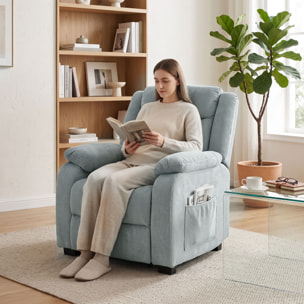 Sillón Relax Reclinable Eléctrico, Sillón Reclinable de Lino, con Asiento con Muelles, Respaldo Grueso, Reposapiés, Reposabrazos Anchos, Mando, Puerto USB y 2 Bolsillos Laterales, Verde