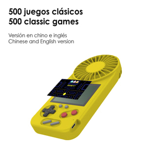 Consola portátil D-5 con 500 juegos y ventilador incorporado. Pantalla a color de 2,4 pulgadas.