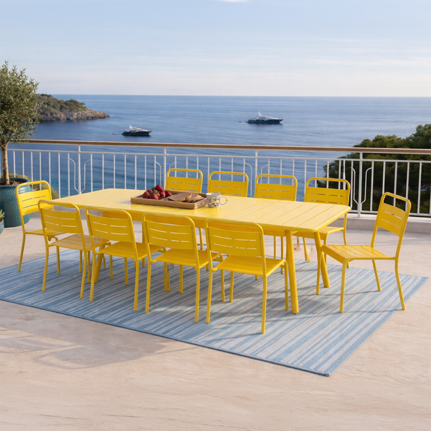 Ensemble table de jardin 234 cm et 10 chaises jaune EVORA
