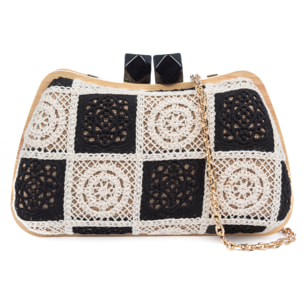 Bonamico Bolso bandolera Mujer. Fabricado en madera natural, algodón y paja trenzada.