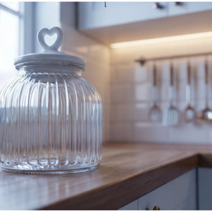 Barattolo in vetro con tappo in ceramica a cuore, contenitore alimenti trasparente, ideale per zucchero caffè biscotti e pasta, design elegante e pratico, organizer cucina resistente, facile da pulire