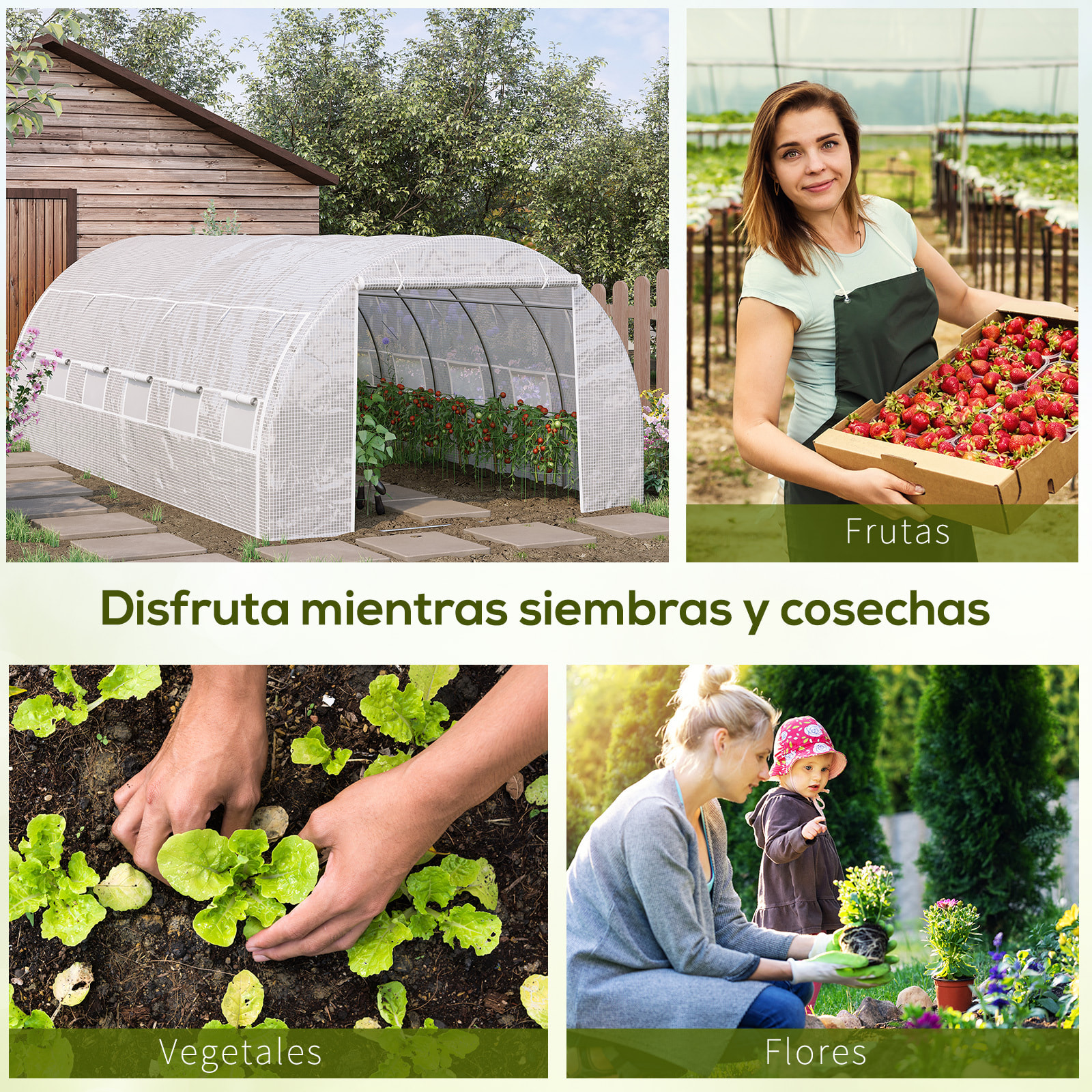 Invernadero de Túnel de Jardín 6x3x2 m con Puerta y 12 Ventanas Enrollables de Polietileno 140 g/m² y Acero Galvanizado para Cultivos Plantas Flores Blanco